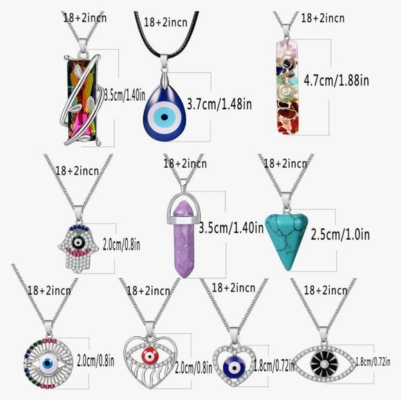 12 Chakra Energy Healing & Evileye Pendant Stone Necklaces NWT - Picture 2 of 7